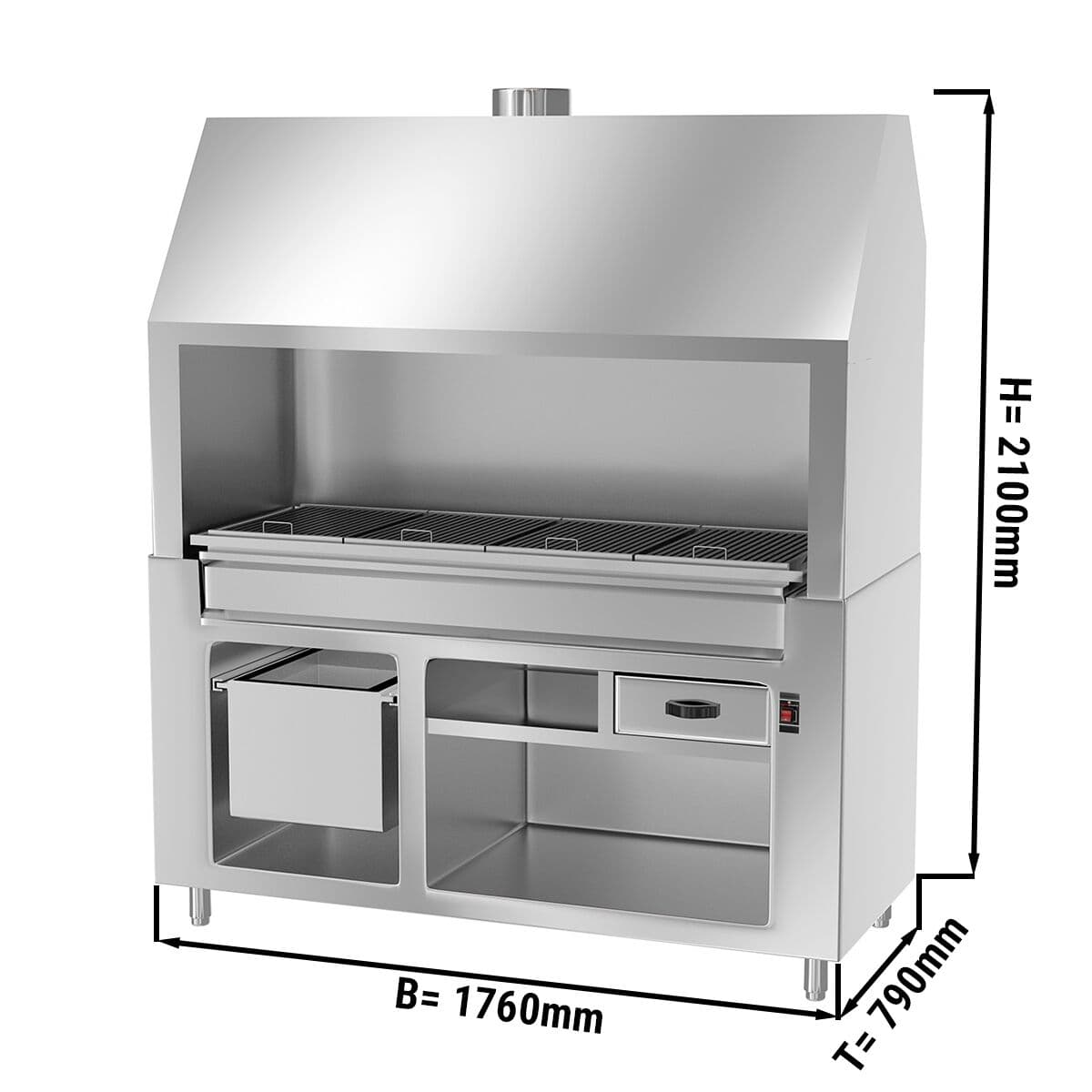 Holzkohlegrill BERLIN - 1760mm - Edelstahloptik