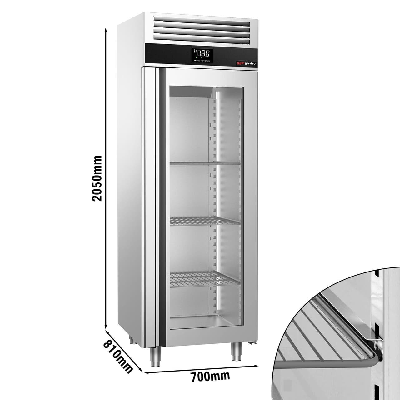 Tiefkühlschrank Edelstahl PREMIUM - GN 2/1 - 700 Liter - mit 1 Glastür