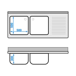 Spülschrank PREMIUM - 1600x700mm - mit 2 Becken links