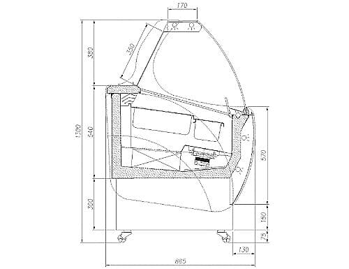 Eistheke LUCA - 1060mm - Umluft - mit Beleuchtung - für 7x 5 Liter Eisbehälter