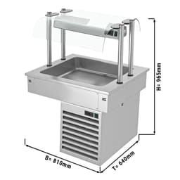 Einbau Kühlwanne - 0,8m - +2 ~ +8 °C - 2x GN 1/1 - mit Glas-Hustenschutz