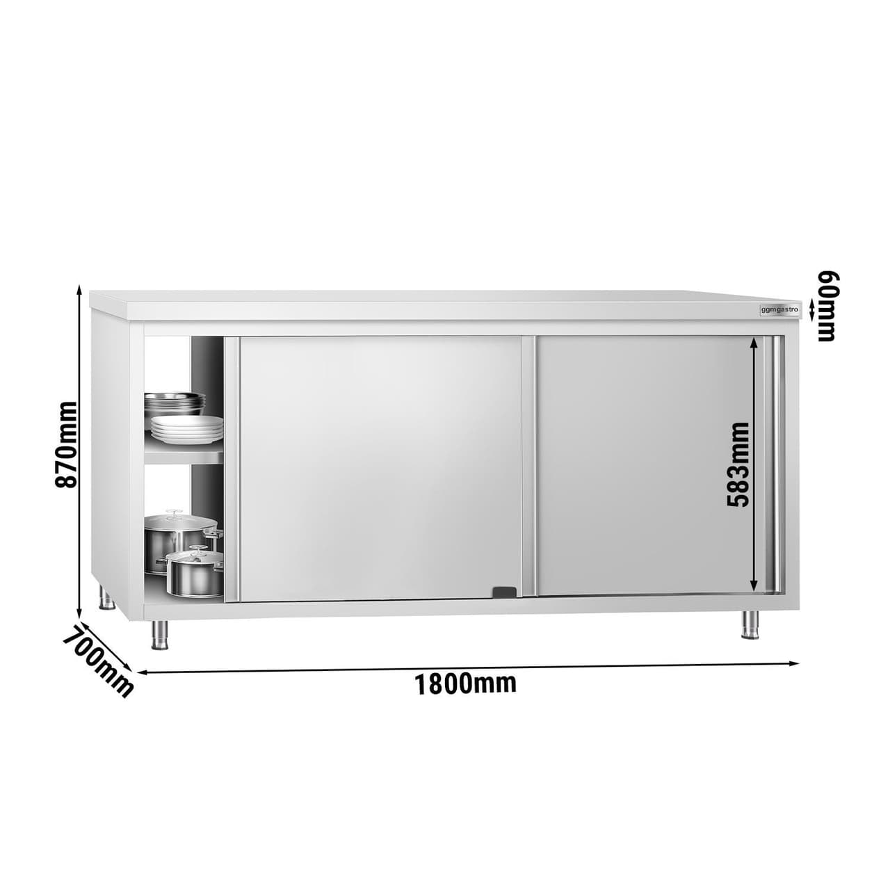 Edelstahl Arbeitsschrank PREMIUM - 1800mm - mit Durchreiche