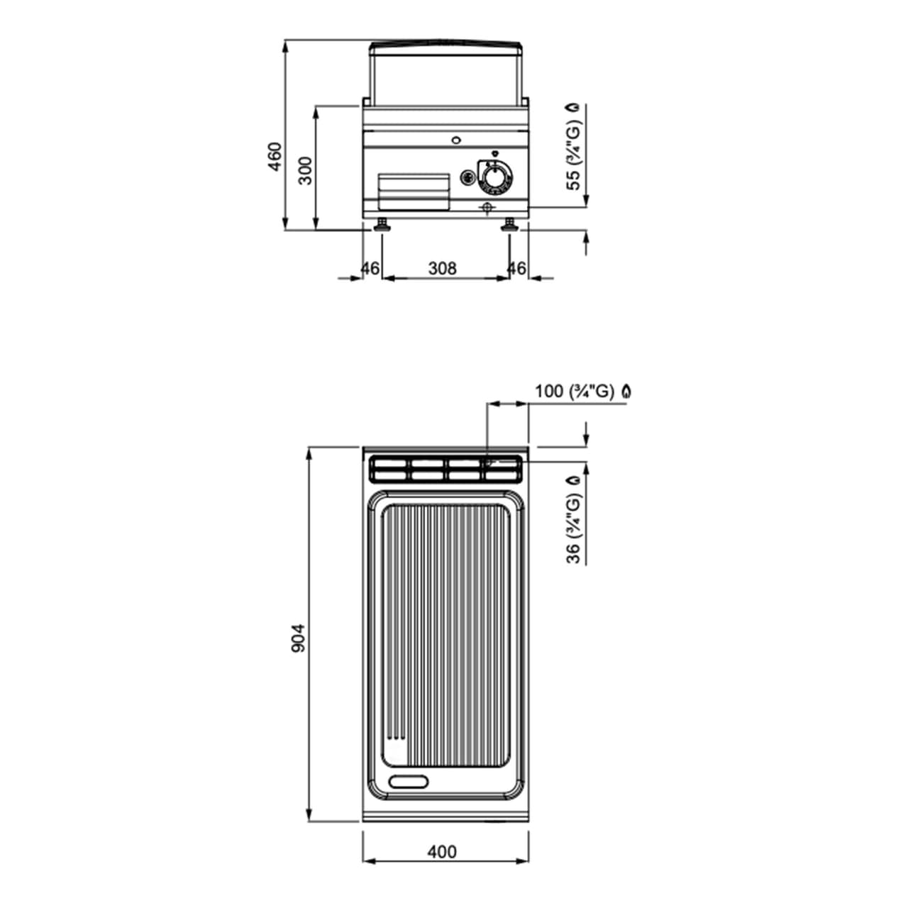 Gas Bratplatte - 10 kW - Gerillt