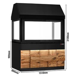 Holzkohlegrill TORONTO - 1500mm - Holzfront - schwarze Granit-Arbeitsplatte - Hitzeschutzglas