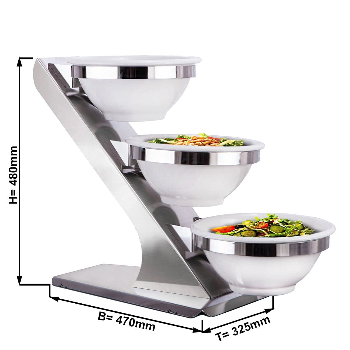 Etagère / Buffetständer - Chrom - inkl. 3 Melaminschalen Ø 260mm