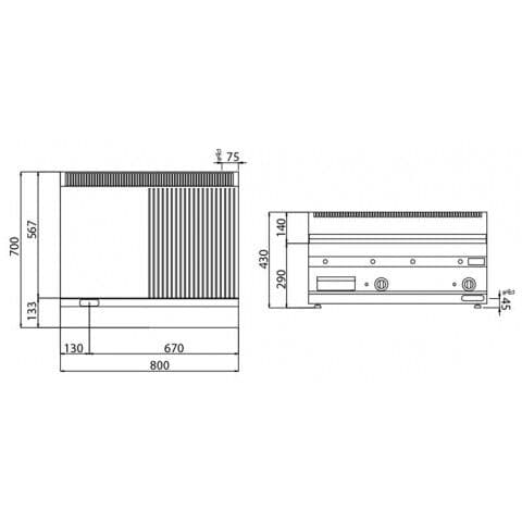 Elektro Bratplatte - 7,1 kW - Glatt & Gerillt - inkl. Unterbau mit 2 Türen