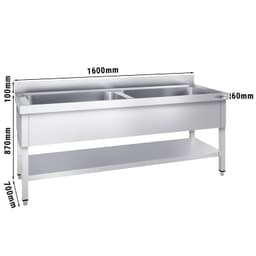 Topfspültisch Premium - 1600x700mm - mit Grundboden & 2 Becken