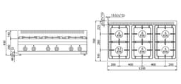 Gasherd - 36 kW - 6 Brenner - inkl. Unterbau mit 3 Türen