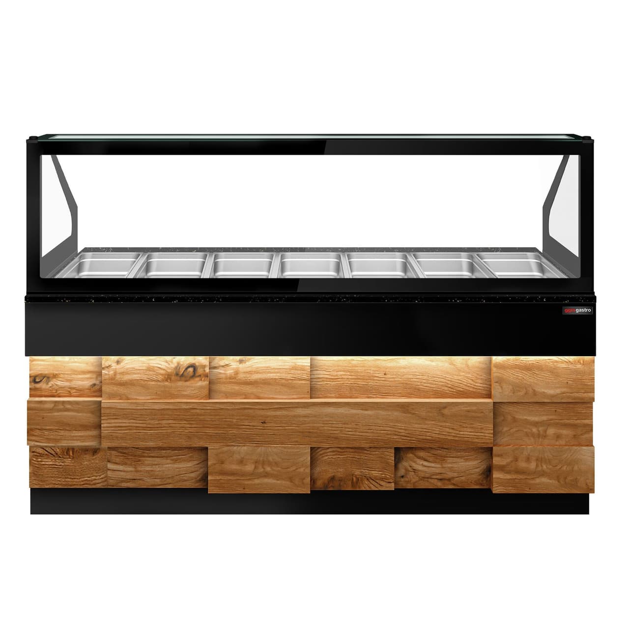 Saladette TORONTO - 2550mm - Holzfront - 4 Türen - für 6x GN 1/1 - schwarze Granit-Arbeitsplatte