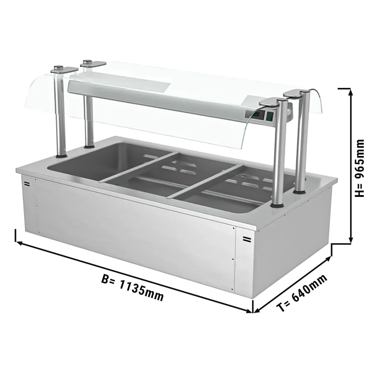 Einbau Bainmarie - 1,1m - 3x GN 1/1 - mit Glas-Hustenschutz