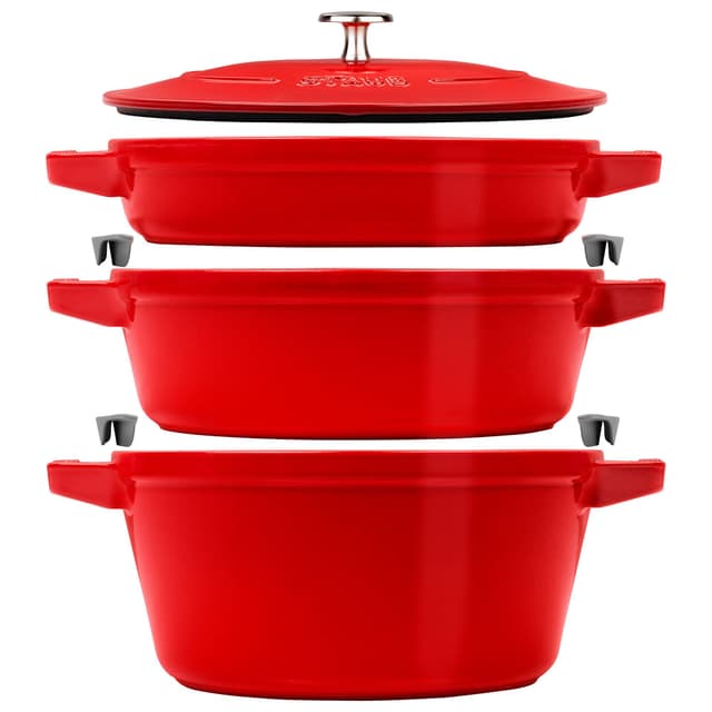 STAUB | STACKABLE SET - Kochtopfset - 3-tlg - Ø 240mm - Gusseisen - Kirsch-Rot