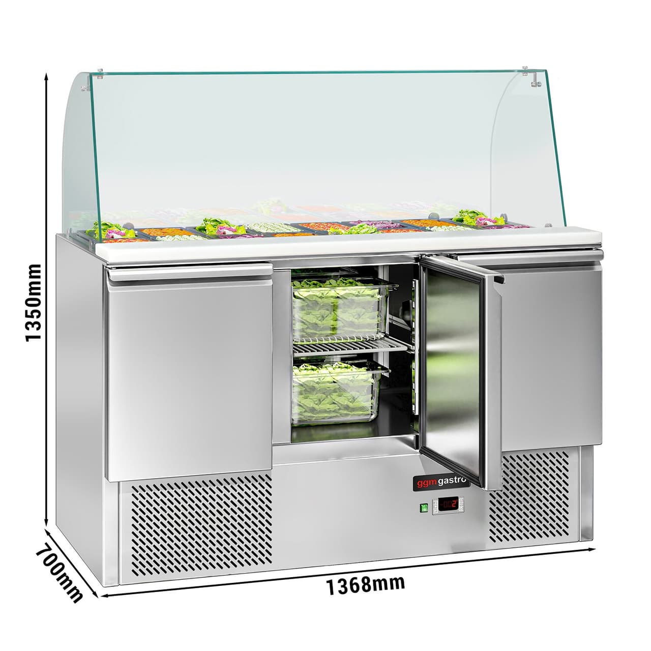 Saladette ECO - 1368mm - 3 Türen - mit hohem Glasaufsatz für 4x GN 1/1