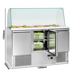 Saladette ECO - 1368mm - 3 Türen - mit hohem Glasaufsatz für 4x GN 1/1