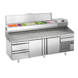 Pizzakühltisch Premium PLUS - 2305x800mm - mit 2 Türen & 2 Schubladen - inkl. Kühlaufsatzvitrine - 11x GN 1/4