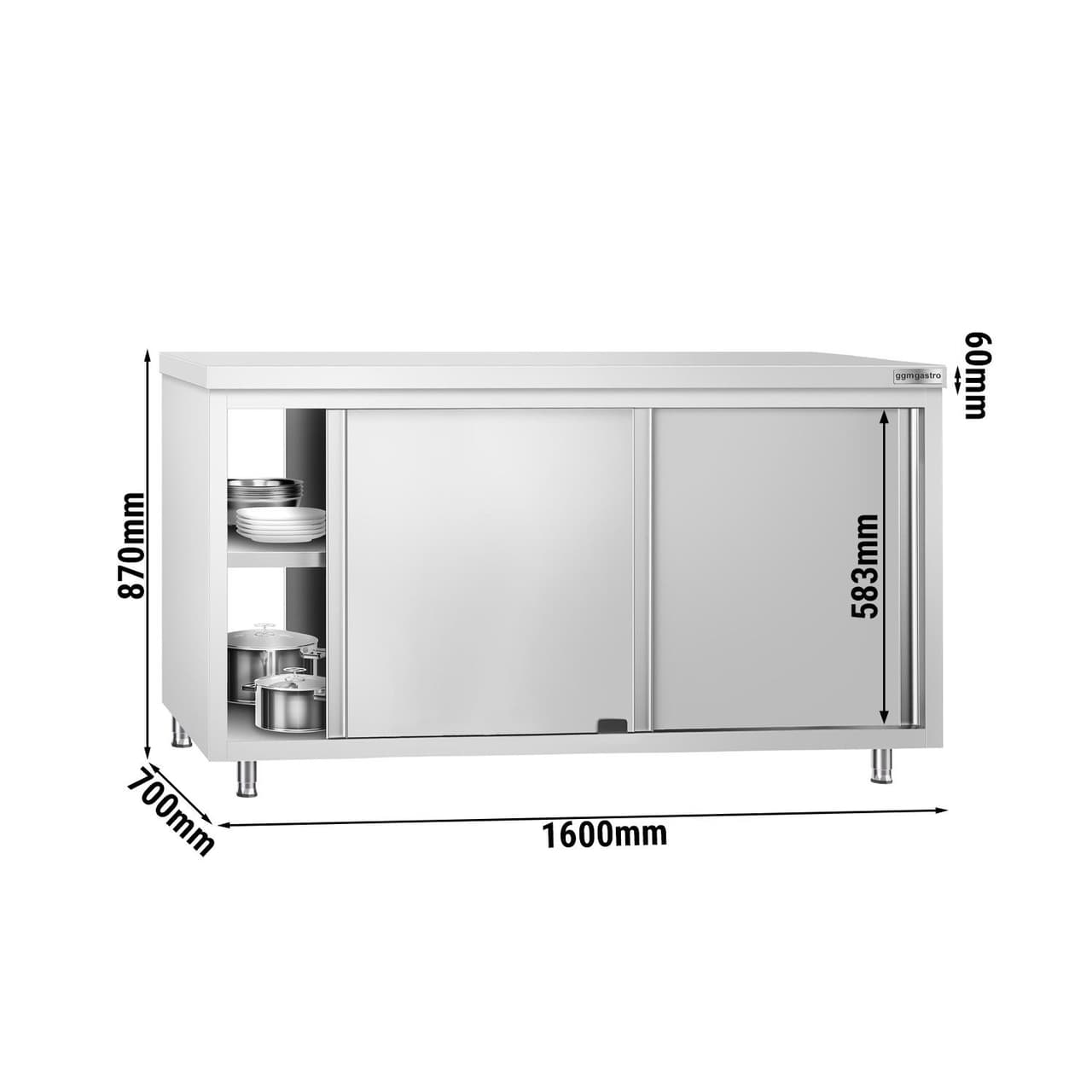 Edelstahl Arbeitsschrank PREMIUM - 1600mm - mit Durchreiche