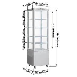 Panoramavitrine - 235 Liter - 510mm - 4 Ablagen - Weiß