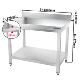 Edelstahl Arbeitstisch PREMIUM - 1000x800mm - mit Grundboden & Aufkantung