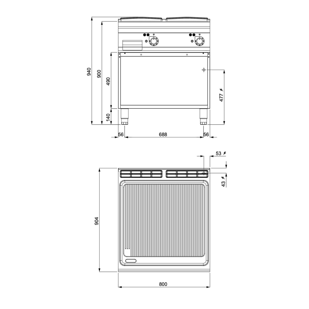 Elektro Bratplatte - 13,7 kW - Gerillt