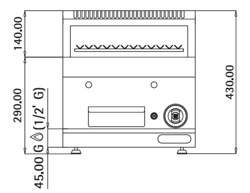 Gas Lavasteingrill - 7 kW - Grillrost neigbar - inkl. Unterbau mit 1 Tür