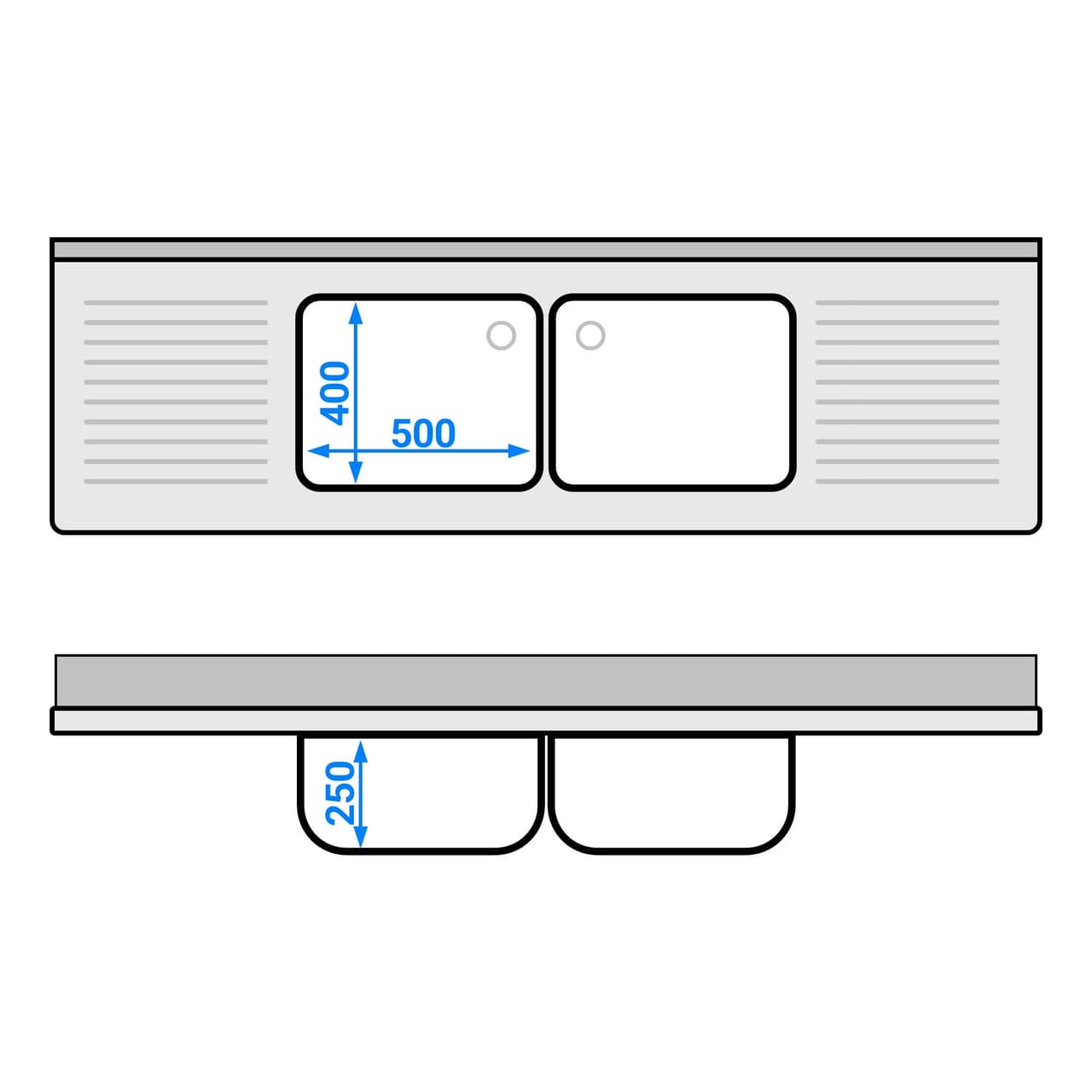 Spülschrank PREMIUM - 2000x600mm - mit 2 Becken mittig