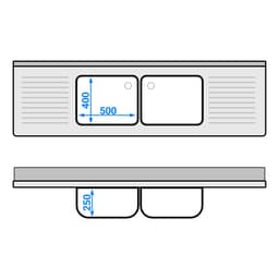 Spülschrank PREMIUM - 2000x600mm - mit 2 Becken mittig