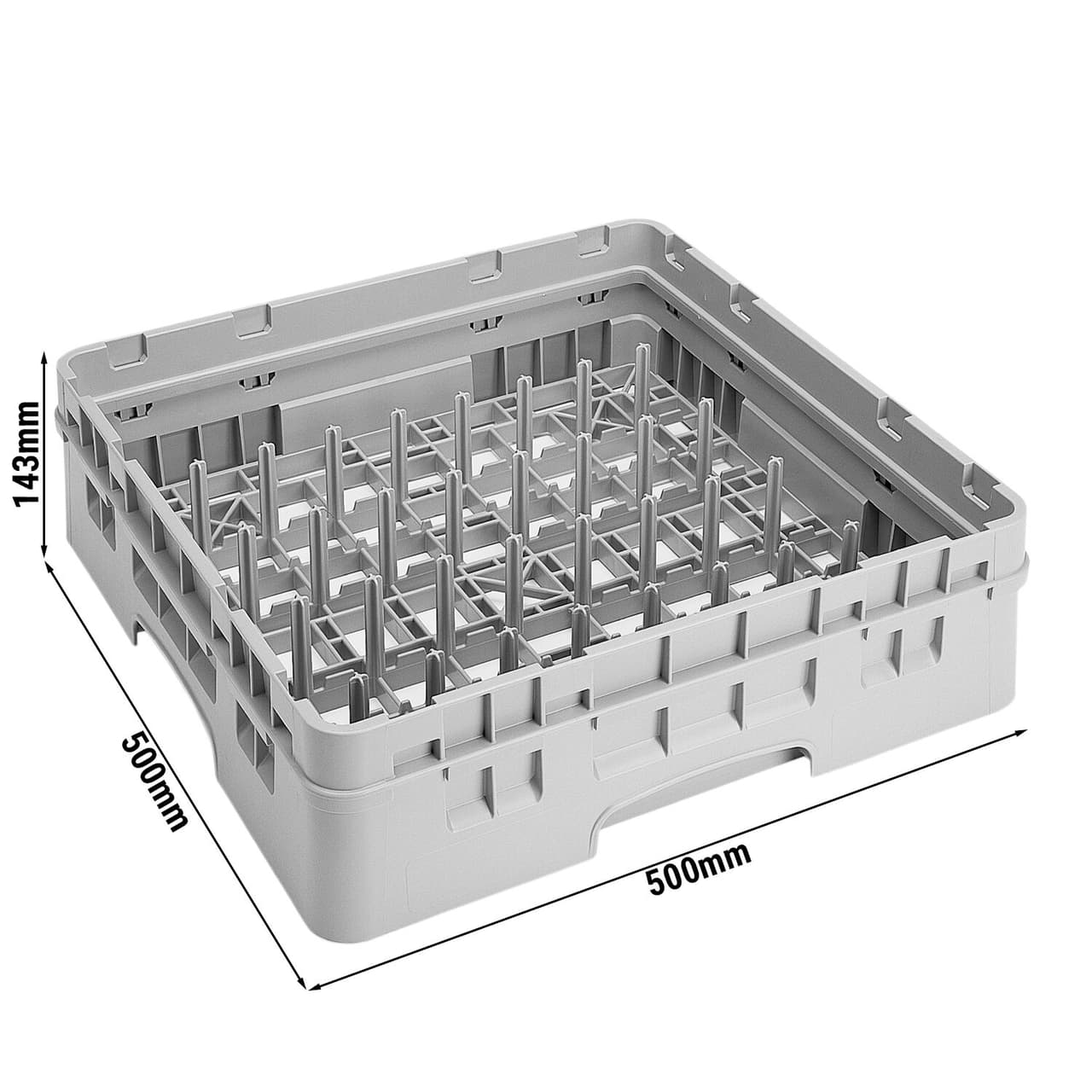 CAMBRO | CAMRACK® - Dornspülkorb 1/1 - 5x9 Fächer - mit 1 Extender - 500x500mm - Grau