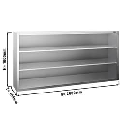 Edelstahl Wandhängeschrank PREMIUM - 2000x400mm - ohne Schiebetür - 1000mm hoch