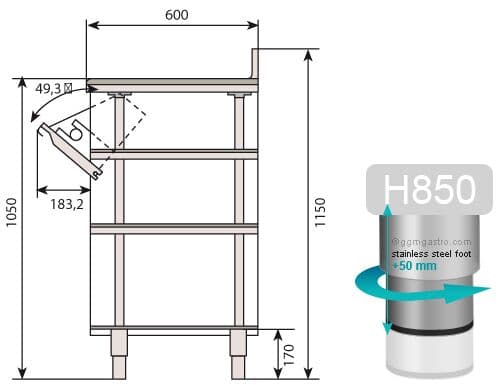 Arbeitsschrank - für Kaffeemaschine - 1000x600mm - mit Ausklopfer, 2 Schubladen, 2 Türen & Aufkantung