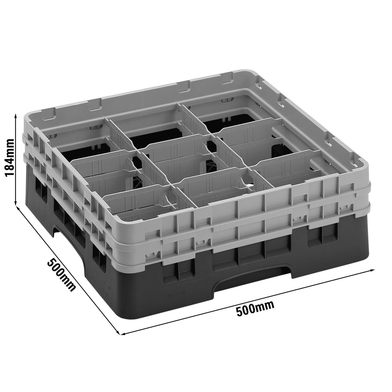 CAMBRO | CAMRACK® - Gläserspülkorb 1/1 - 9 Fächer - mit 2 Extender - 500x500mm - Schwarz