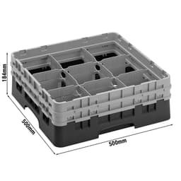 CAMBRO | CAMRACK® - Gläserspülkorb 1/1 - 9 Fächer - mit 2 Extender - 500x500mm - Schwarz