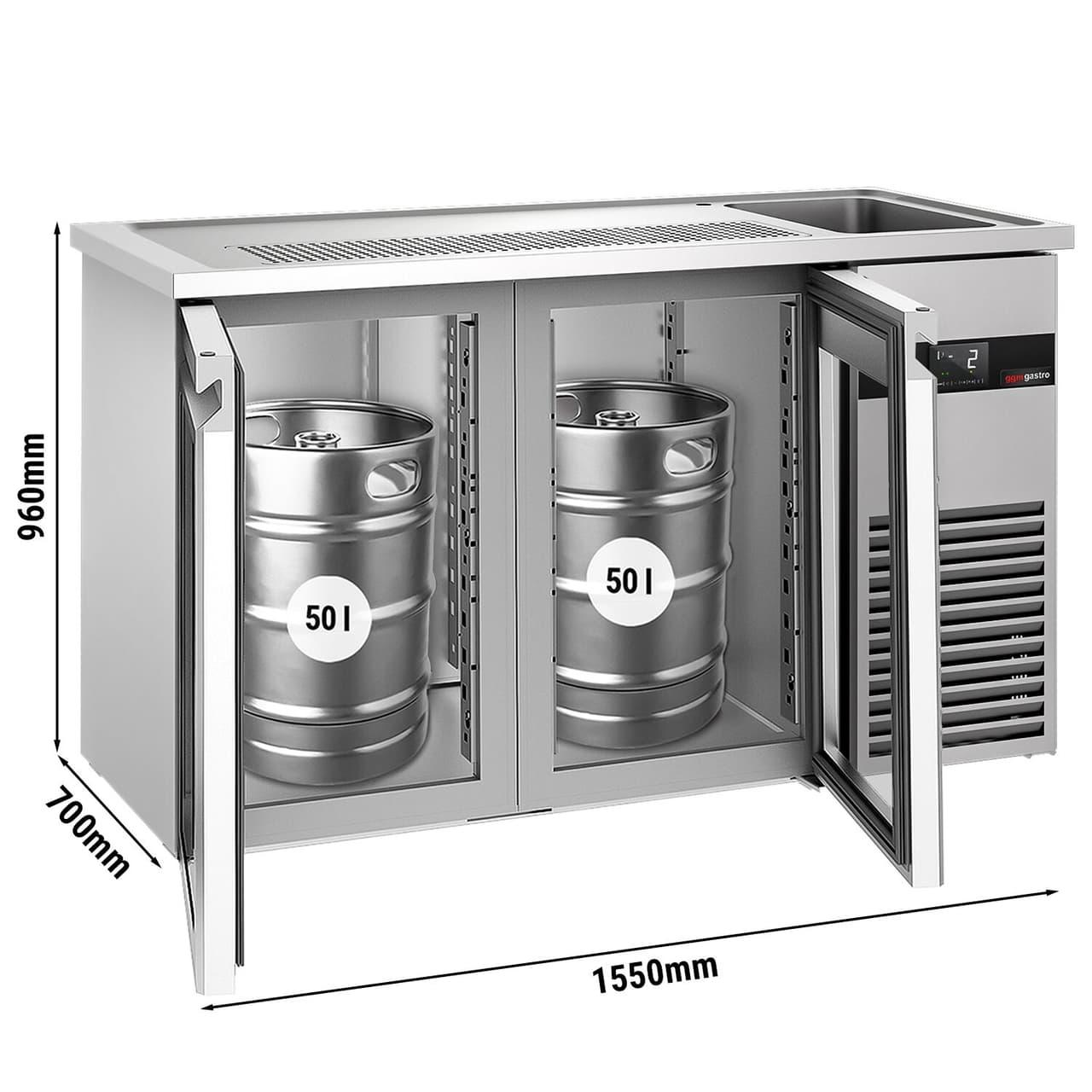 Biertheke PREMIUM - 1550x700mm - 2 Glastüren