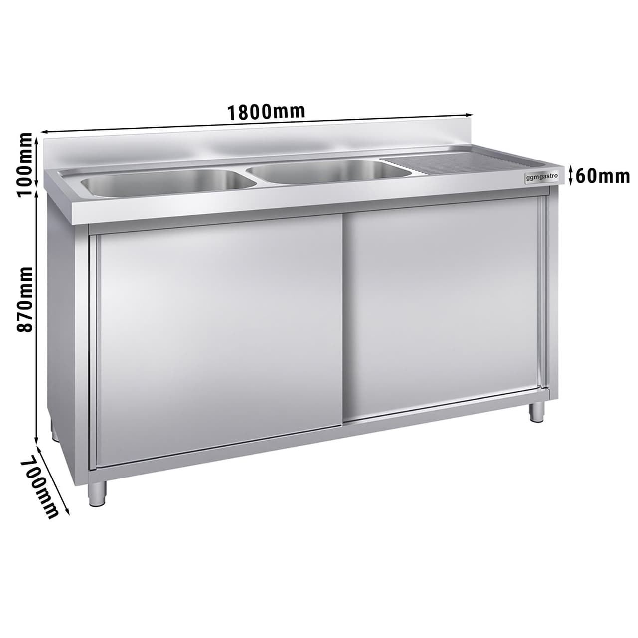 Spülschrank PREMIUM - 1800x700mm - mit 2 Becken links