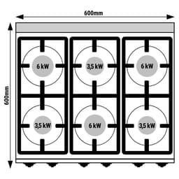 Gasherd - 28,5 kW - 6 Brenner - inkl. Untergestell