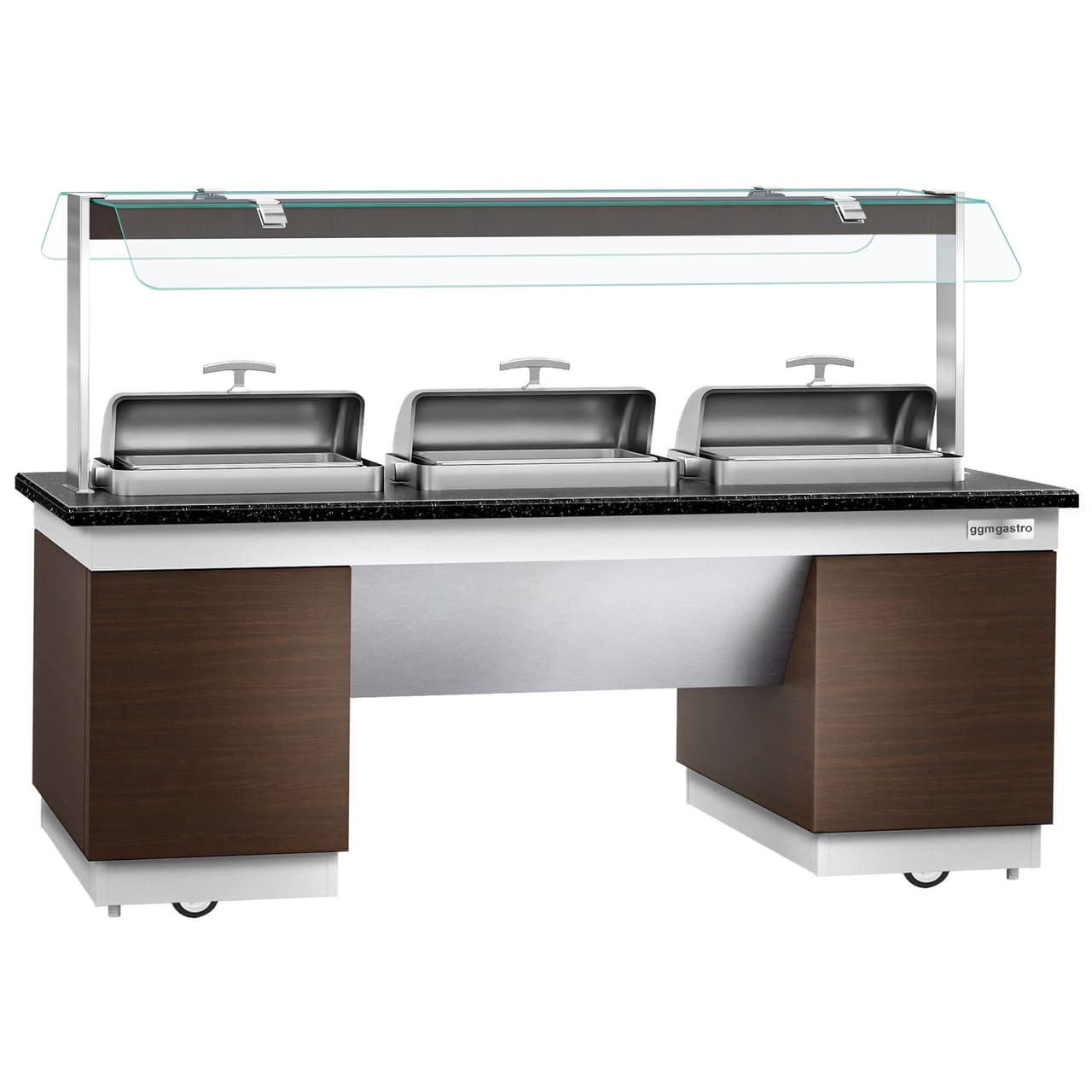 Buffettheke DUBLIN - 2300mm - mit 3 Chafing Dishes & Rollen