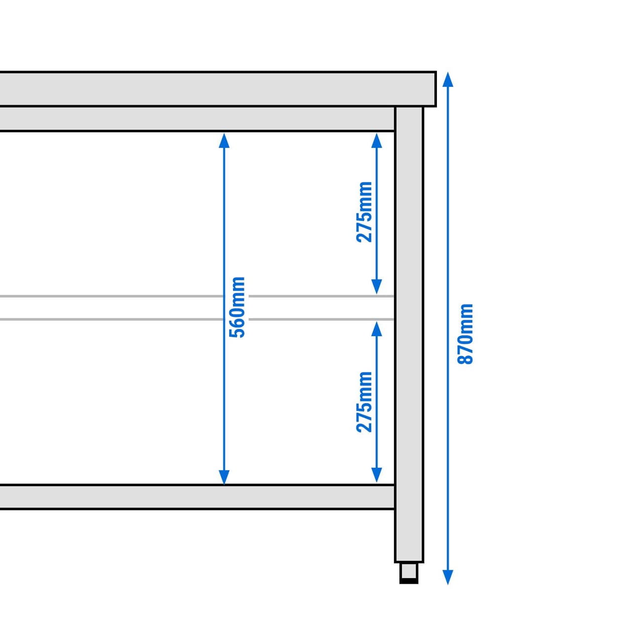 Edelstahl Arbeitstisch PREMIUM - 800x700mm - mit Grundboden ohne Aufkantung