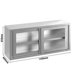 Edelstahl Wandhängeschrank - 1400x400mm - mit Glasschiebetür - 650mm hoch