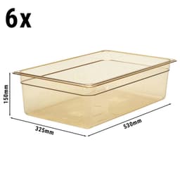 (6 Stück) CAMBRO | H-PAN™ -  Hitzebeständige GN 1/1 Behälter - Bernstein - Tiefe: 150mm