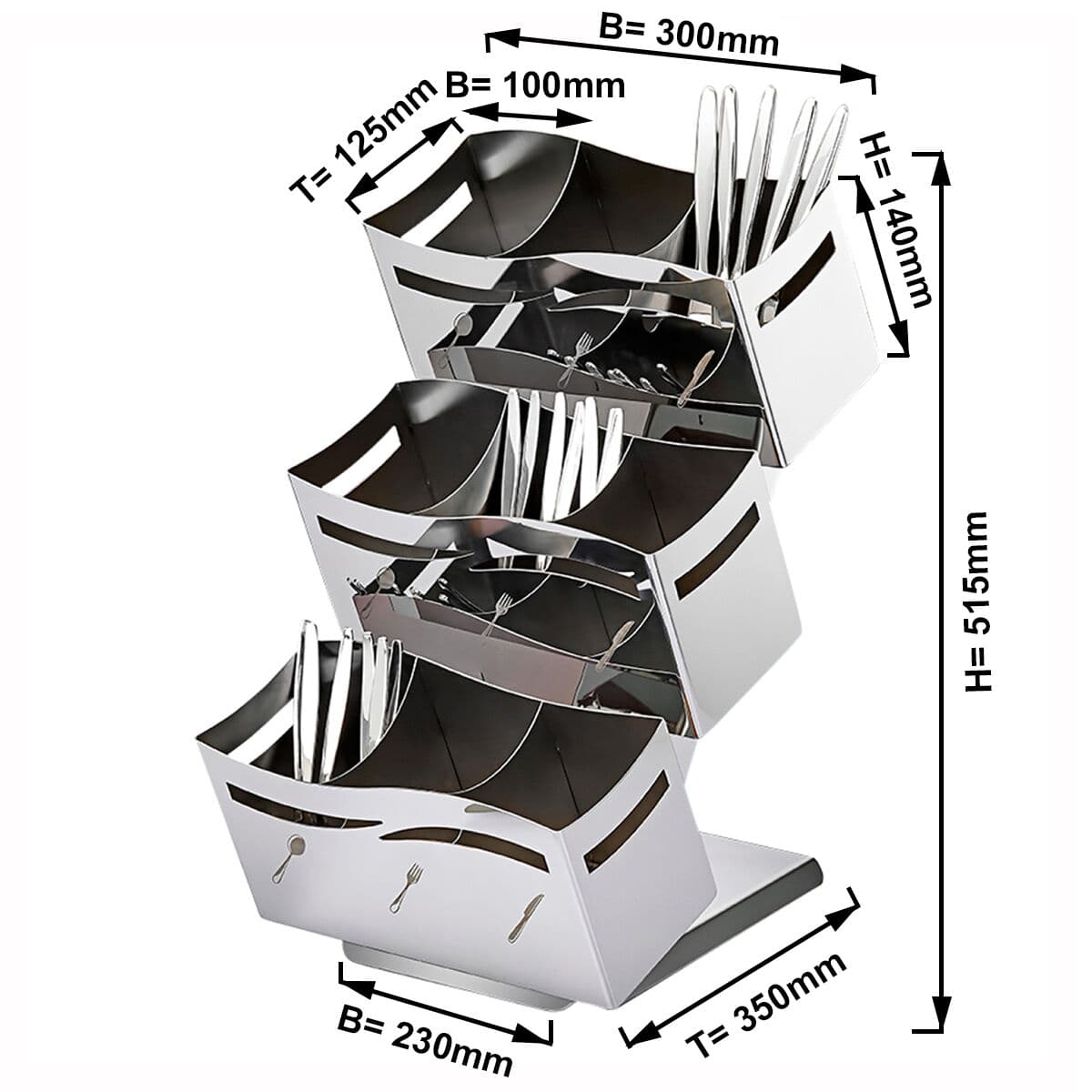 Besteckkasten - mit 3x 3 Ablagen - Chrom