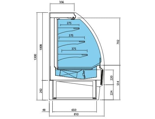 Wandkühlregal - 978mm - 274 Liter - mit 3 Ablagen - hinten geschlossen