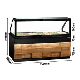 Saladette TORONTO - 2550mm - Holzfront - 4 Türen - für 6x GN 1/1 - schwarze Granit-Arbeitsplatte