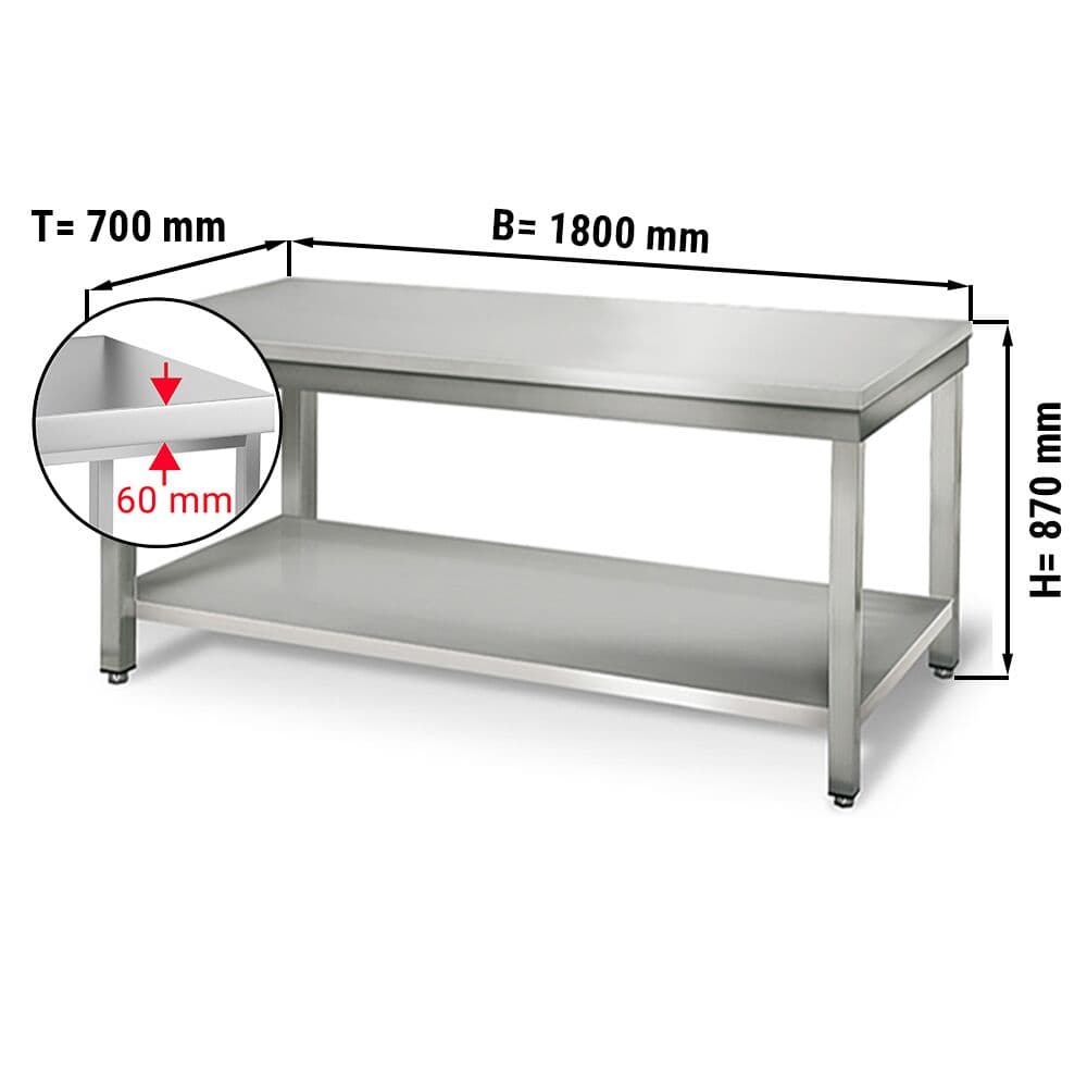 Edelstahl Arbeitstisch ECO - 1800x700mm - mit Grundboden ohne Aufkantung