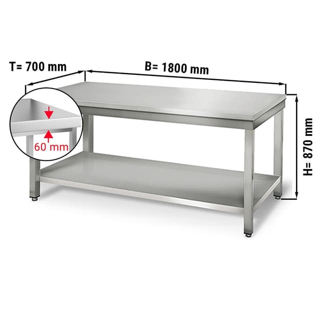 Edelstahl Arbeitstisch ECO - 1800x700mm - mit Grundboden ohne Aufkantung