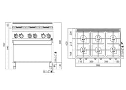 Gasherd - 28,5 kW - 6 Brenner