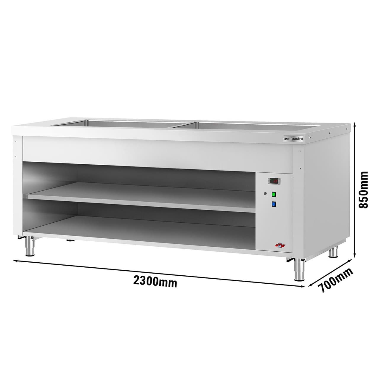 Buffettheke KOPENHAGEN - 2310mm - mit Bainmarie - für 6x GN 1/1 - Edelstahl