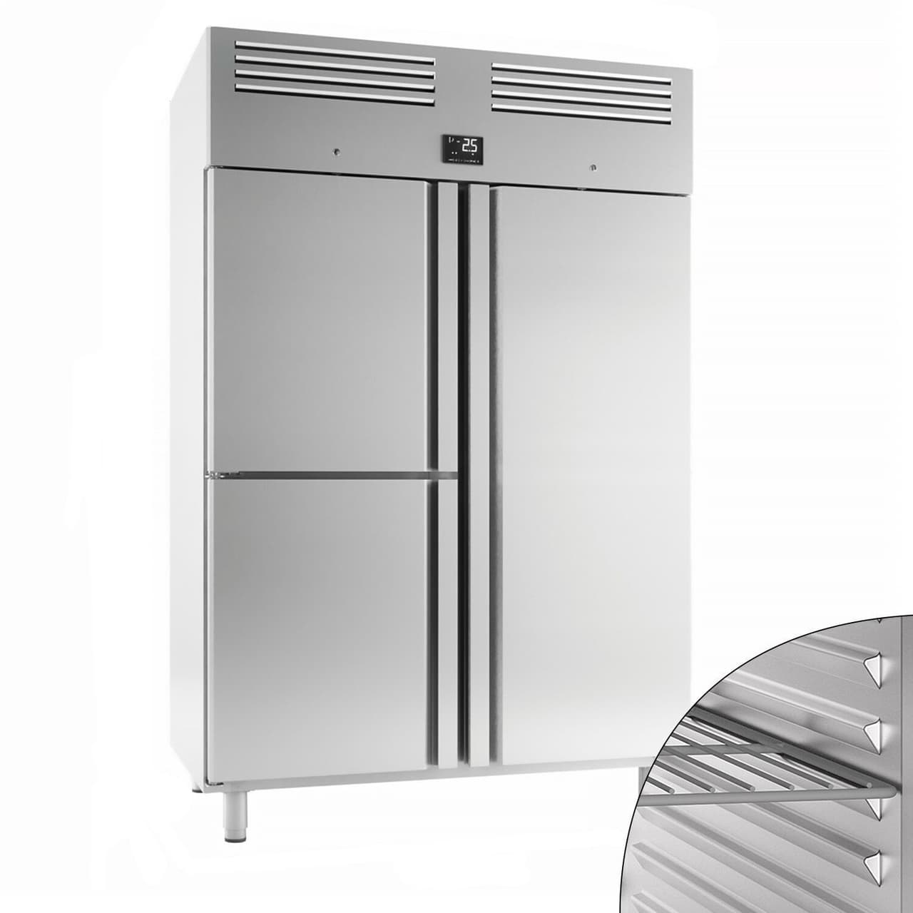 Kühlschrank Edelstahl Premium PLUS - GN 2/1 - 1240 Liter - mit 1 Tür & 2 Halbtüren