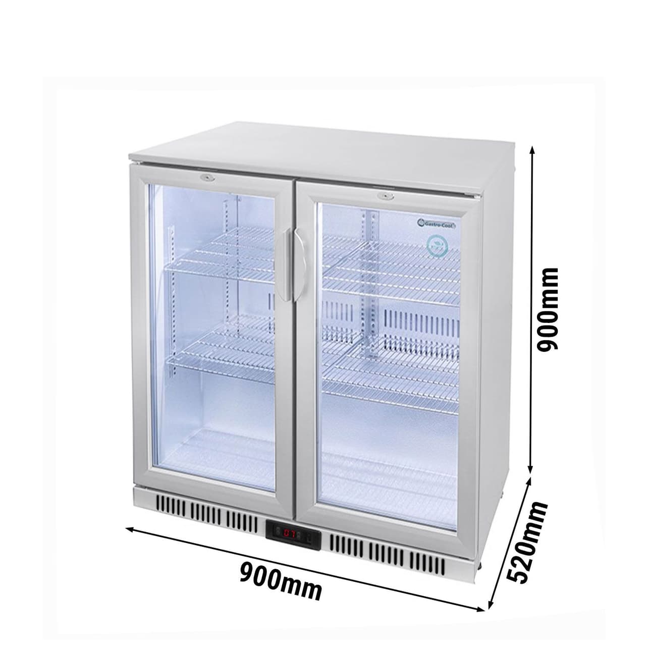 GASTRO-COOL | Barkühlschrank - 900mm - 200 Liter - mit 2 Glasflügeltüren - Silber