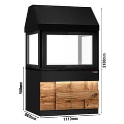 Holzkohlegrill TORONTO - 1100mm - Holzfront - schwarze Granit-Arbeitsplatte - Hitzeschutzglas