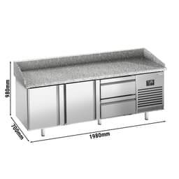 Pizzakühltisch Premium PLUS - 1980x700mm - mit 2 Türen & 2 Schubladen