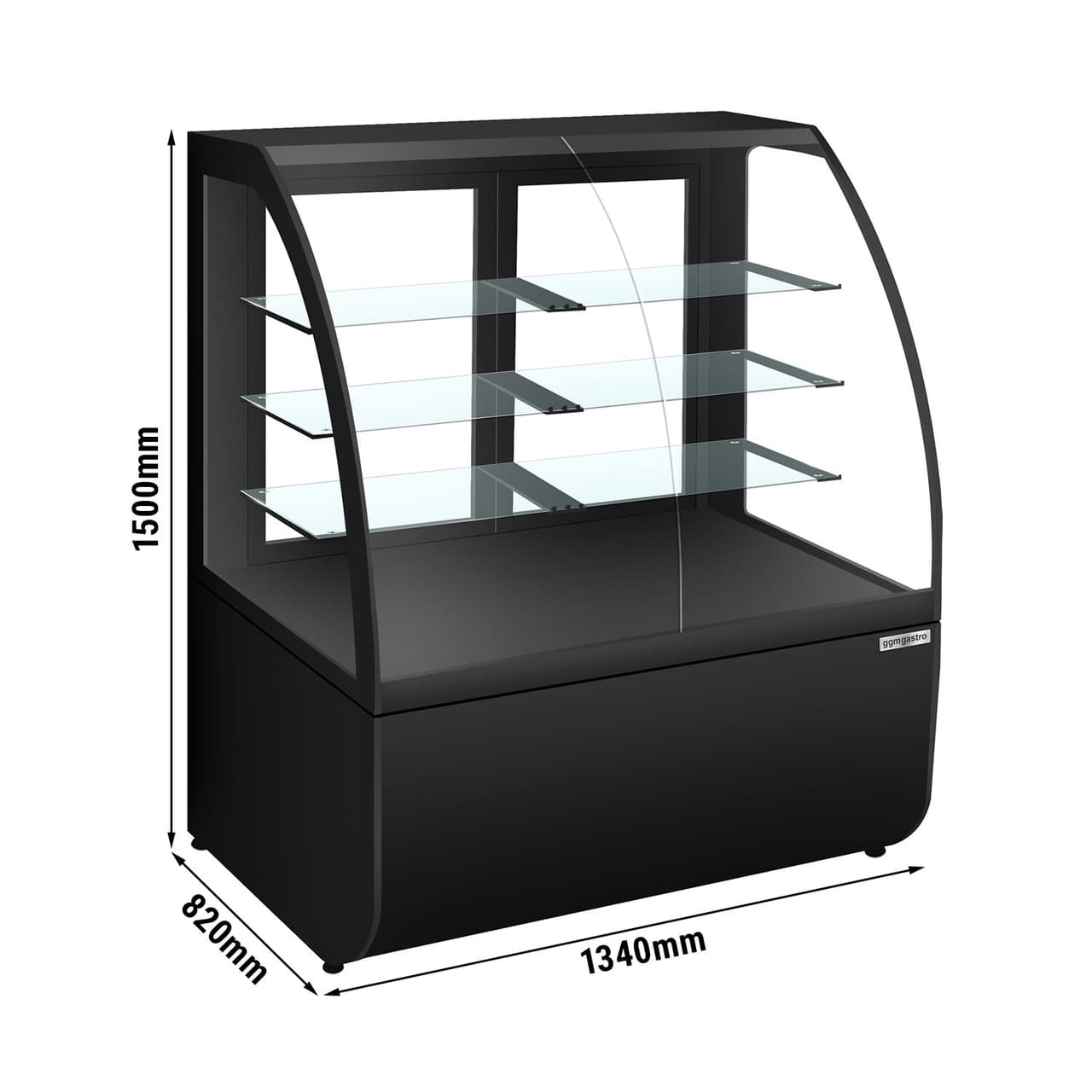 Kühl- & Kuchenvitrine - 1340mm - schwarze Front - mit 3 Ablagen