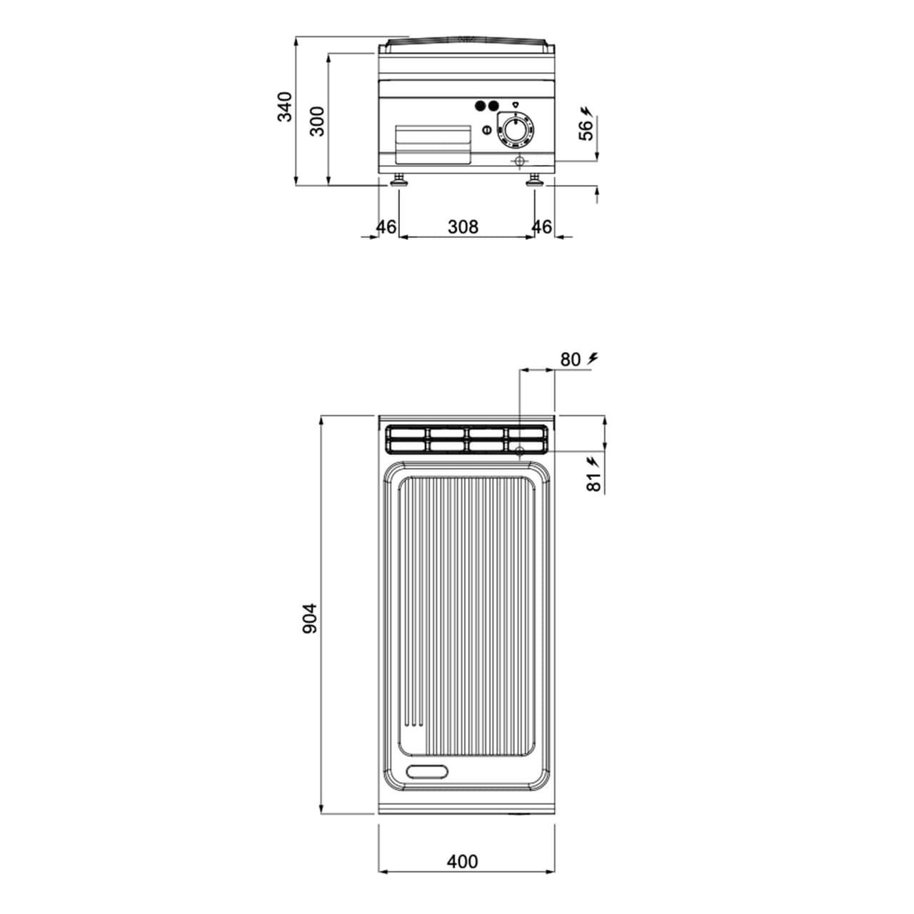 Elektro Bratplatte - 6,6 kW - Gerillt